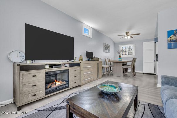 Dining room, Fireplace, Interior, Wood Texture Flooring