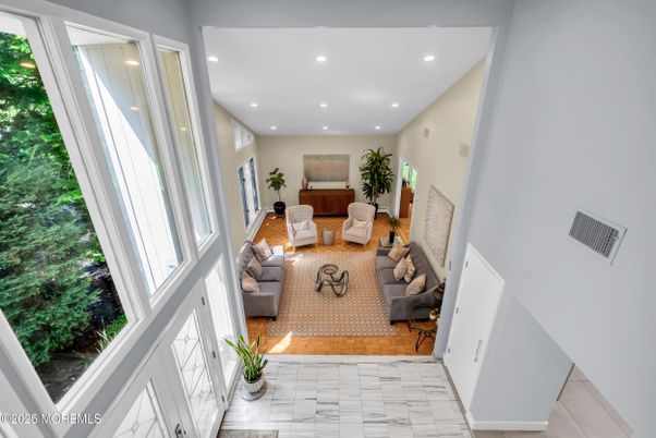 Interior, Living room, Marble, Recessed Lighting, Wood Texture Flooring