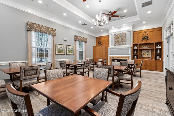 Dining room, Fireplace, Interior, Recessed Lighting