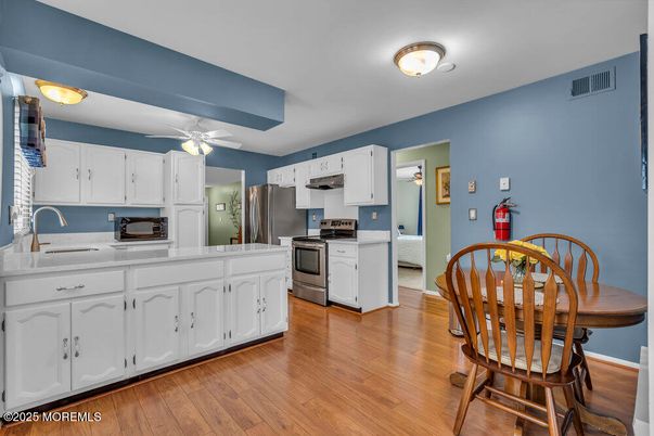 Interior, Kitchen, Stainless Steel Appliances, Wood Texture Flooring