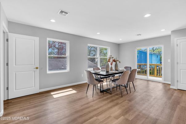 Dining room, Interior, Recessed Lighting, Wood Texture Flooring