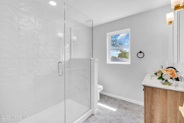 Bathroom, Glass Shower, Interior, Marble, Marble Walls, Recessed Lighting