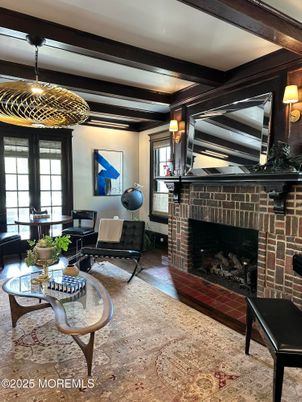 Fireplace, Interior, Living room, Stone Walls, Wooden Beams, Wood Texture Flooring