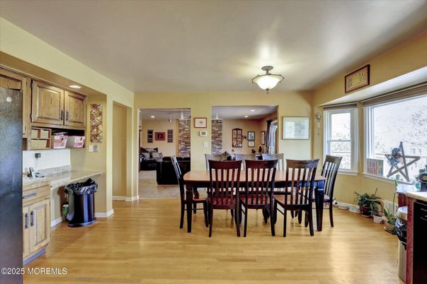 Dining room, Interior, Recessed Lighting, Wood Texture Flooring