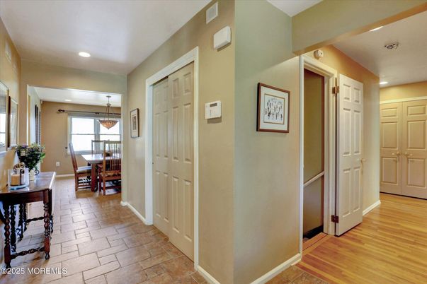 Dining room, Interior, Pendant Lights, Recessed Lighting, Wood Texture Flooring