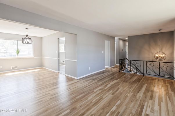 Empty room, Interior, Pendant Lights, Wood Texture Flooring