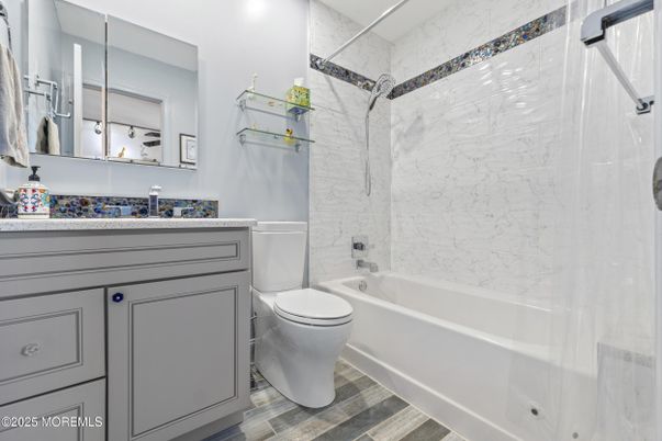 Bathroom, Interior, Marble Walls, Wood Texture Flooring