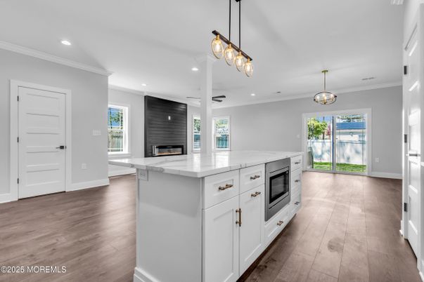 Interior, Kitchen, Pendant Lights, Recessed Lighting, Wood Texture Flooring