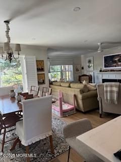 Chandelier, Dining room, Interior, Living room, Recessed Lighting, Wood Texture Flooring