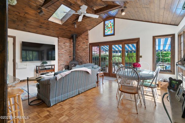 Bedroom, Dining room, Fireplace, Interior, Stone Walls, Wooden Beams, Wooden Ceilings, Wood Texture Flooring