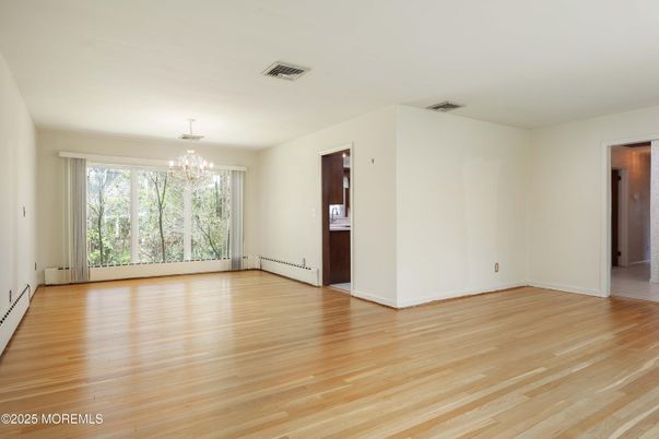 Chandelier, Empty room, Interior, Wood Texture Flooring