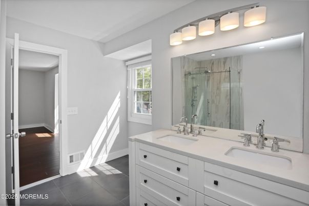 Bathroom, Dual Sink Vanities, Glass Shower, Interior