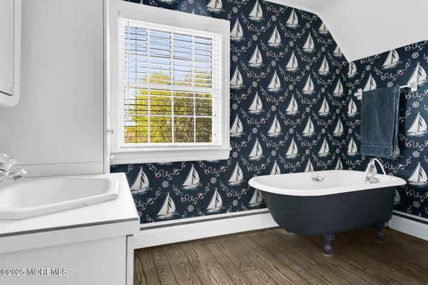 Bathroom, Free Standing Baths, Interior, Wood Texture Flooring