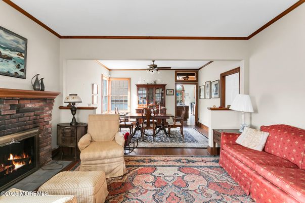 Dining room, Fireplace, Interior, Living room, Wood Texture Flooring
