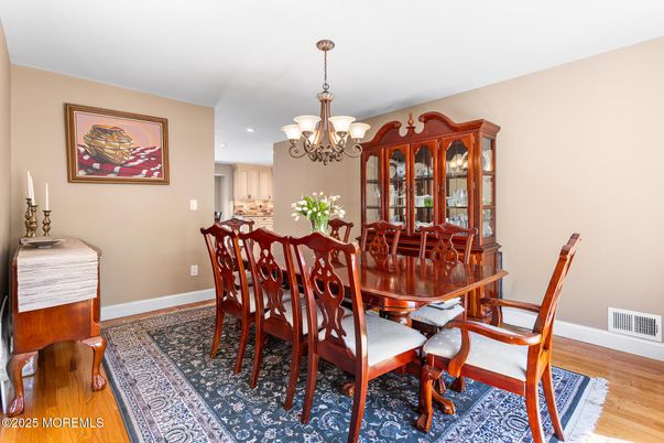 Chandelier, Dining room, Interior, Recessed Lighting, Wood Texture Flooring