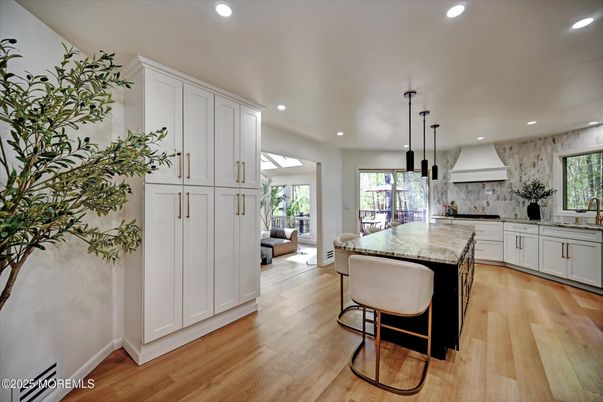 Interior, Kitchen, Pendant Lights, Recessed Lighting, Wood Texture Flooring