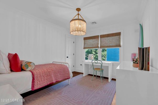 Bedroom, Chandelier, Home Office, Interior, Wood Texture Flooring