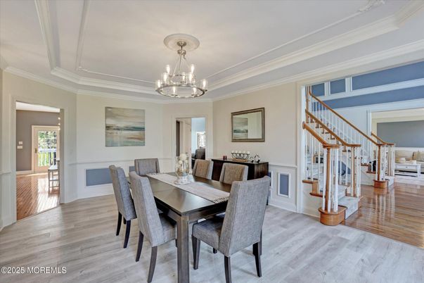 Chandelier, Dining room, Interior, Wood Texture Flooring