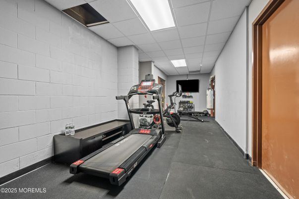 Fitness Equipment, Gym, Interior, Recessed Lighting, Stone Walls