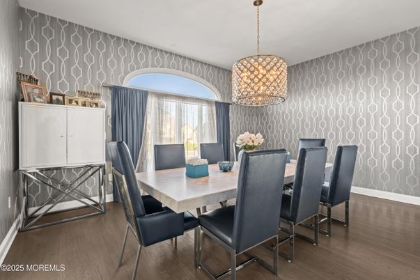 Dining room, Interior, Pendant Lights, Wood Texture Flooring