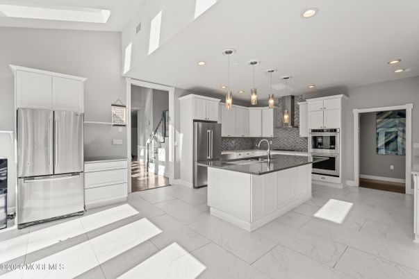 Interior, Kitchen, Marble, Pendant Lights, Recessed Lighting, Stainless Steel Appliances