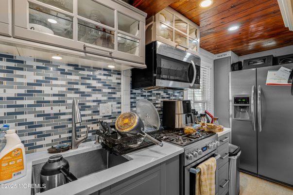 Interior, Kitchen, Recessed Lighting, Stainless Steel Appliances, Wooden Ceilings