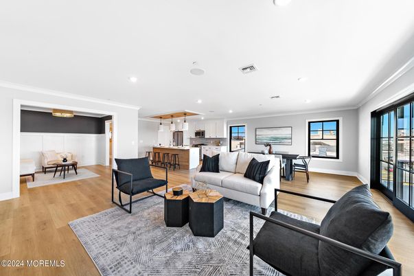 Dining room, Interior, Kitchen, Living room, Pendant Lights, Recessed Lighting, Wood Texture Flooring
