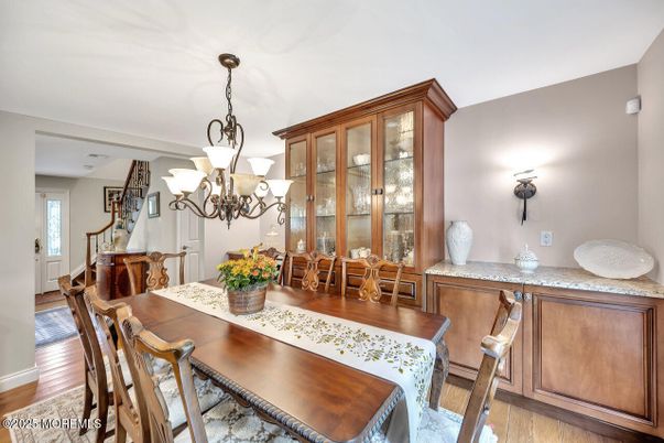 Chandelier, Dining room, Interior, Wood Texture Flooring