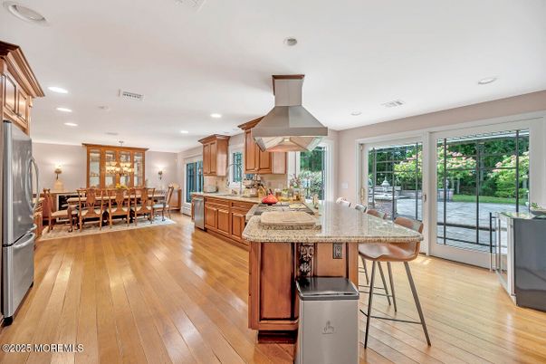 Dining room, Interior, Kitchen, Recessed Lighting, Stainless Steel Appliances, Wood Texture Flooring