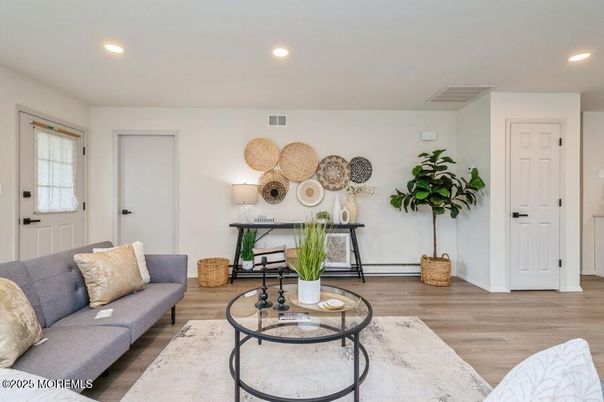 Interior, Living room, Recessed Lighting, Wood Texture Flooring