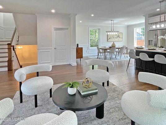 Dining room, Interior, Pendant Lights, Recessed Lighting, Wood Texture Flooring
