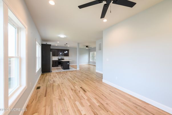 Empty room, Interior, Kitchen, Recessed Lighting, Wood Texture Flooring