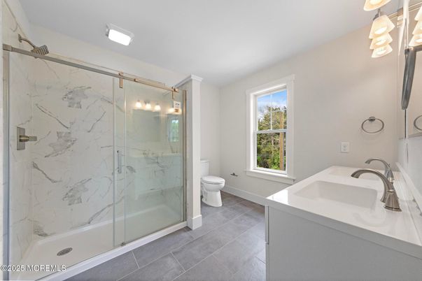 Bathroom, Dual Sink Vanities, Glass Shower, Interior, Marble Walls