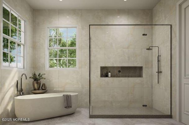 Bathroom, Free Standing Baths, Glass Shower, Interior, Recessed Lighting