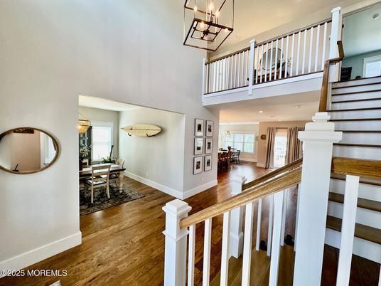 Dining room, Interior, Pendant Lights, Recessed Lighting, Wood Texture Flooring