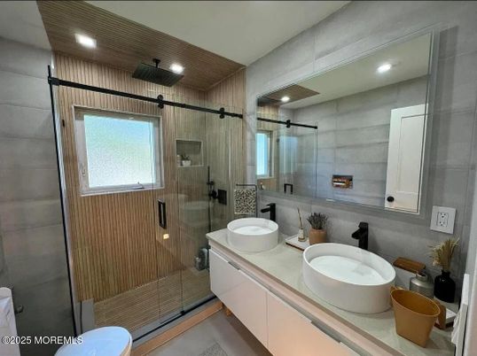Bathroom, Dual Sink Vanities, Glass Shower, Interior, Recessed Lighting