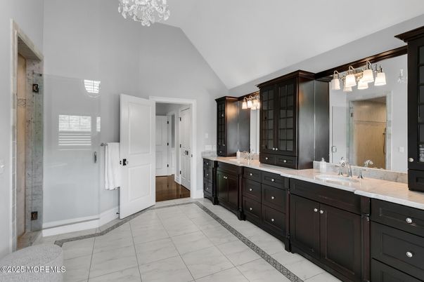Bathroom, Dual Sink Vanities, Glass Shower, Interior, Marble