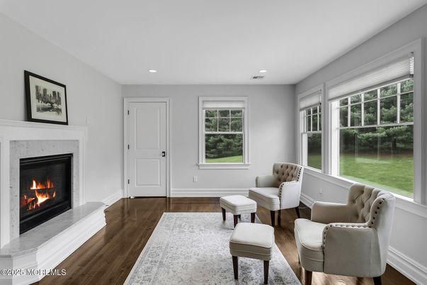 Fireplace, Interior, Recessed Lighting, Wood Texture Flooring