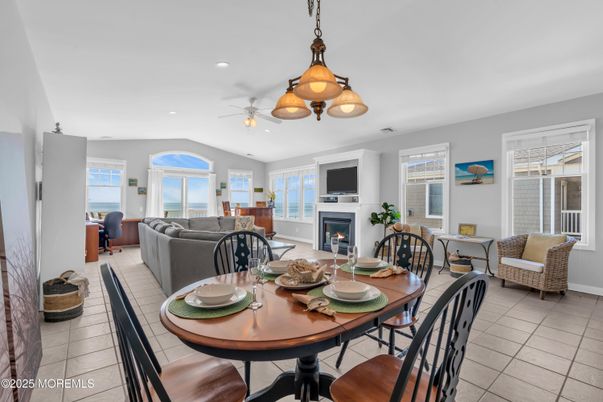 Dining room, Fireplace, Interior, Living room, Pendant Lights, Recessed Lighting