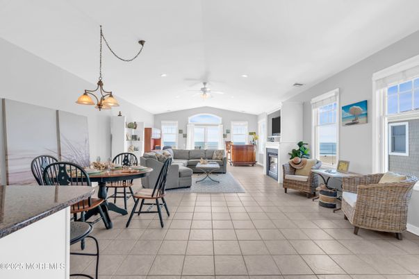 Dining room, Fireplace, Interior, Living room, Pendant Lights, Recessed Lighting