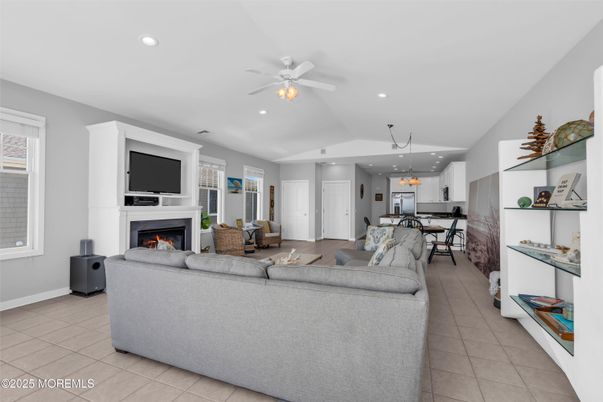Fireplace, Interior, Kitchen, Living room, Pendant Lights, Recessed Lighting