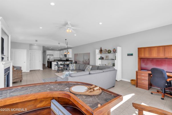Dining room, Fireplace, Interior, Kitchen, Living room, Pendant Lights, Recessed Lighting