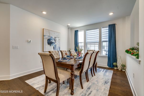 Dining room, Interior, Recessed Lighting, Wood Texture Flooring