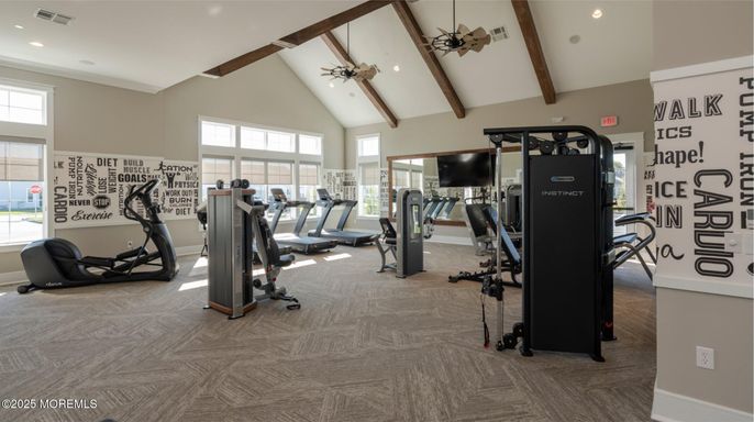 Fitness Equipment, Gym, Interior, Recessed Lighting, Wooden Beams