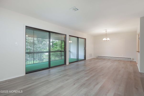 Chandelier, Empty room, Interior, Wood Texture Flooring