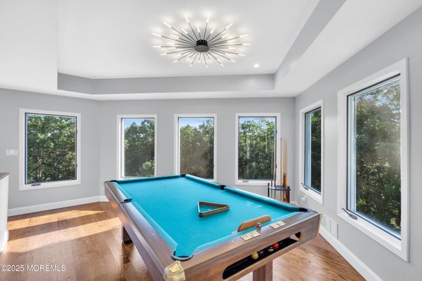 Billiard Table, Game Room, Interior, Recessed Lighting, Wood Texture Flooring