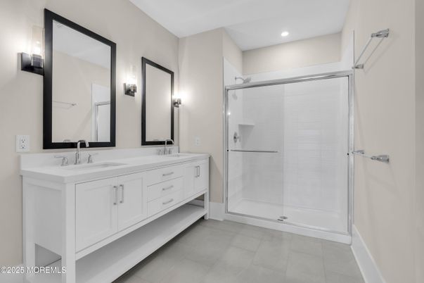 Bathroom, Dual Sink Vanities, Glass Shower, Interior, Recessed Lighting