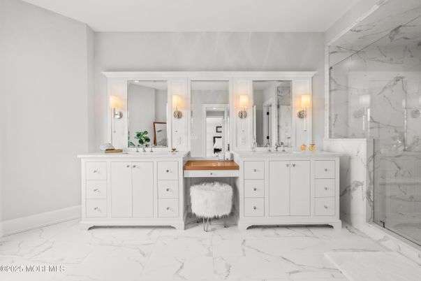 Bathroom, Dual Sink Vanities, Interior, Marble, Marble Walls