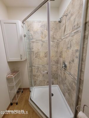 Bathroom, Glass Shower, Interior, Wood Texture Flooring