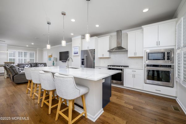 Interior, Kitchen, Living room, Pendant Lights, Recessed Lighting, Stainless Steel Appliances, Wood Texture Flooring